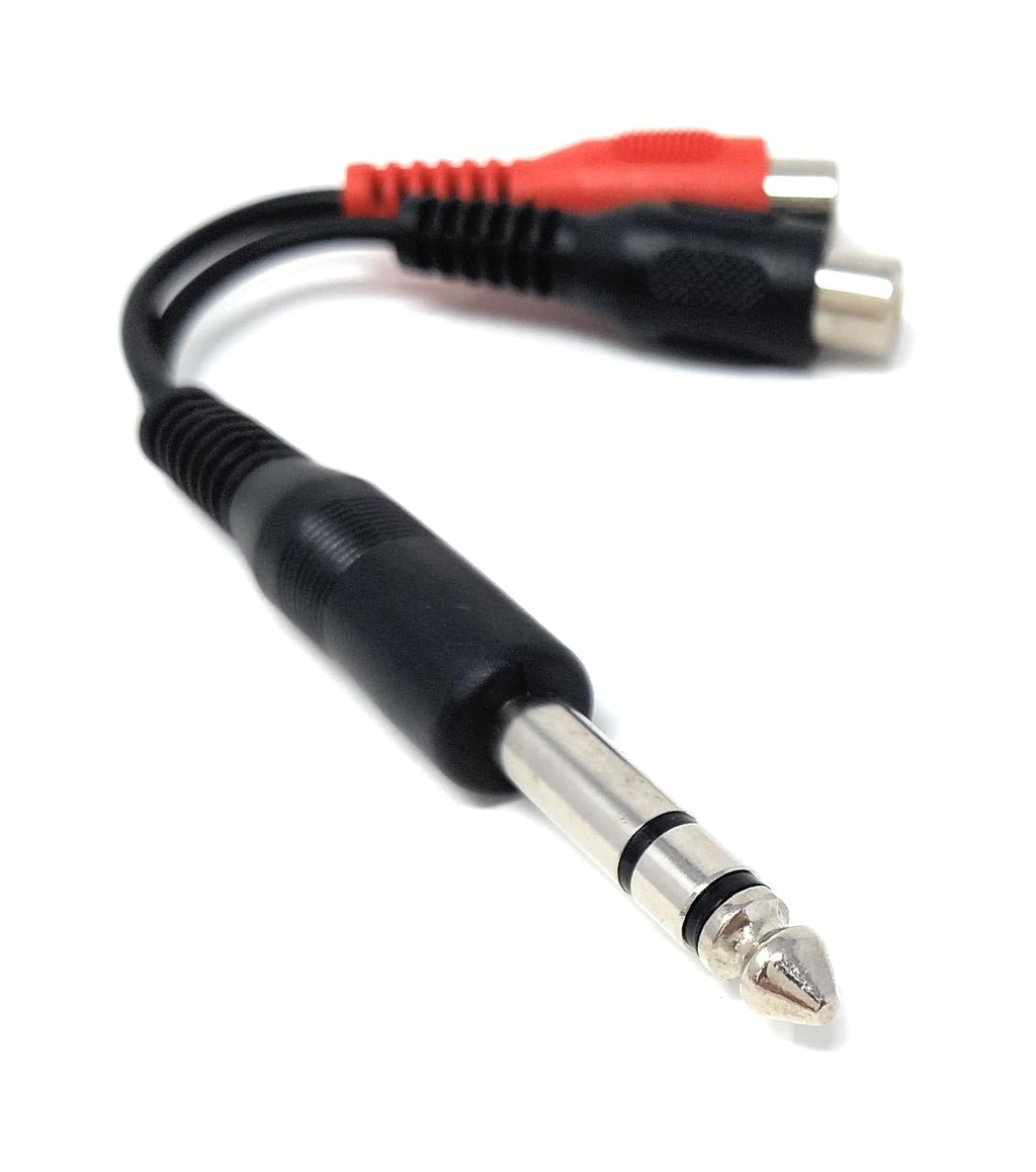 DRUT 6.35mm Stereo Jack Plug to Twin RCA Phono Socket Adapter Cable – 10cm Audio Splitter for Mixer, Amplifier, Guitar, and Home Stereo Systems