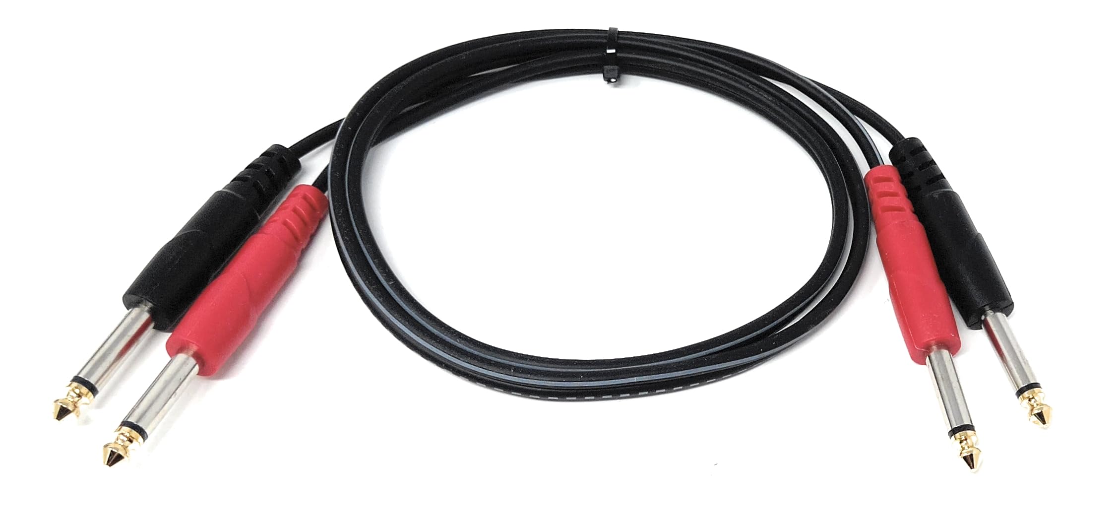 DRUT 2x 6.35mm (1/4") Mono Jack to 2x 6.35mm Mono TS Jack Audio Cable – Twin Signal Patch Lead for Mixers, Controllers, DJ & Audio Equipment, Gold Ends
