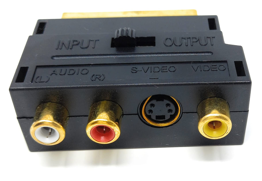 DRUT Scart to 3 RCA Composite Phono & SVHS S Video Adaptor with In Out Switch Converter Cable Lead Adapter
