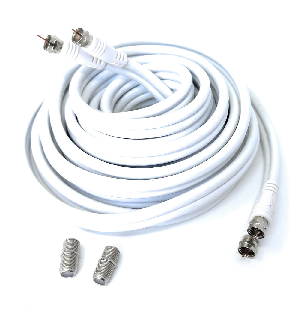 DRUT Twin Shotgun Satellite Moulded F-Type Plug to Socket RG6 Coaxial Extension Antenna Cable Lead With F-Type Couplers