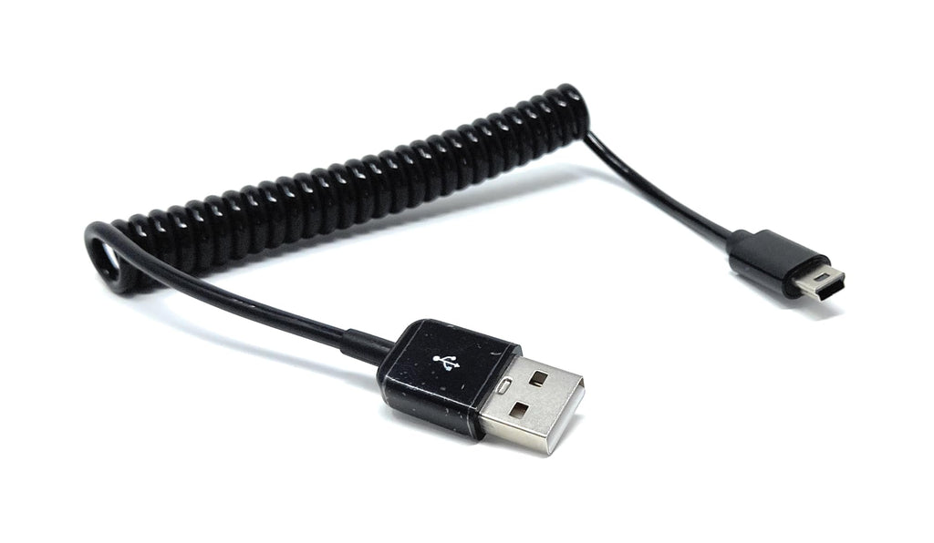 DRUT Coiled Mini USB Cable (25cm to 80cm) – Spring USB 2.0 to Mini USB Charging & Sync Cable Compatible with Cameras, MP3 Players, GPS Devices