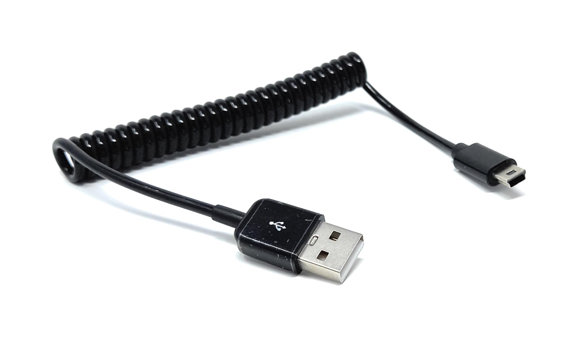 DRUT Coiled Mini USB Cable (25cm to 80cm) – Spring USB 2.0 to Mini USB Charging & Sync Cable Compatible with Cameras, MP3 Players, GPS Devices