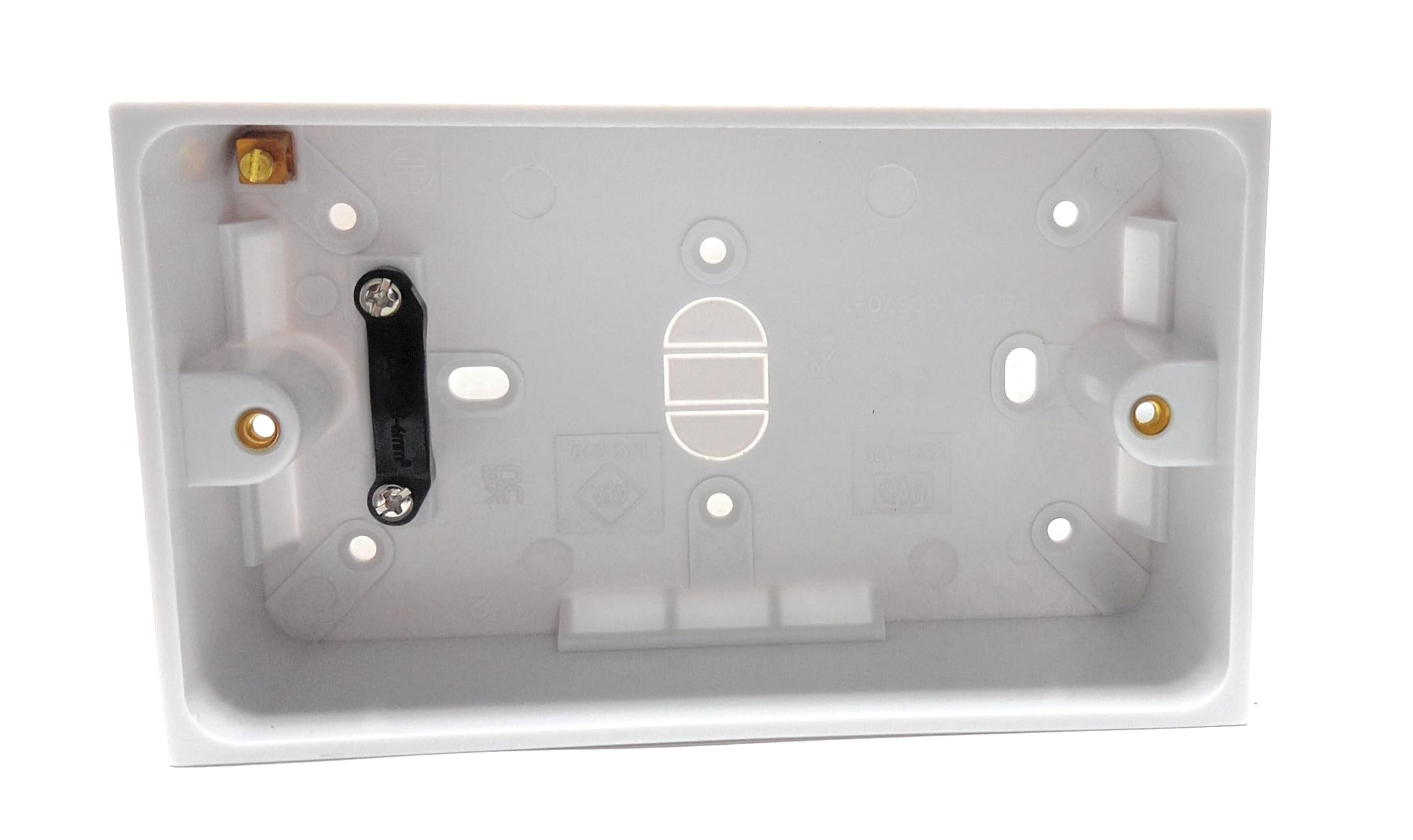 Dual 2 Gang Surface Mount Back Box Pattress Box (47mm Deep) Fitted With Earth Terminals, White