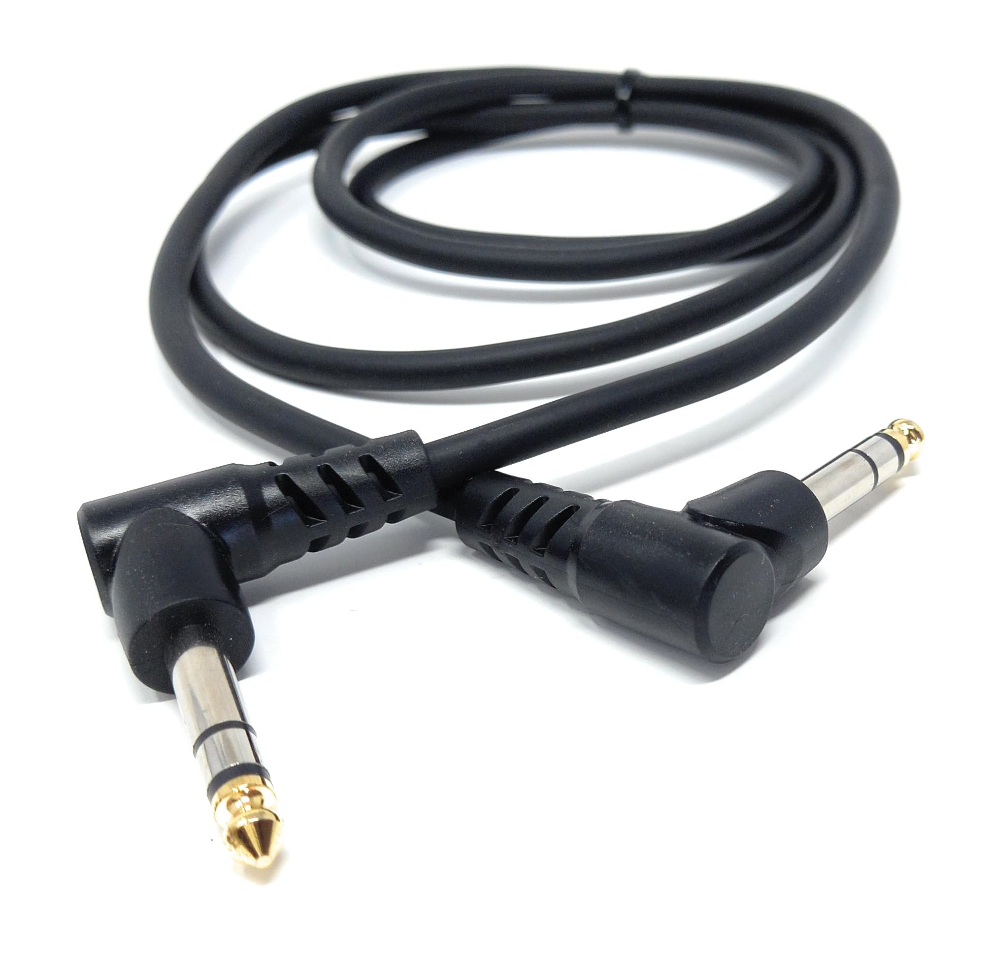 6.35mm 1/4" TRS Stereo Jack to Jack Plug, Dual Right Angle Patch Cable Lead for Headphones Amplifiers, Music Instruments, Live Events, DJ
