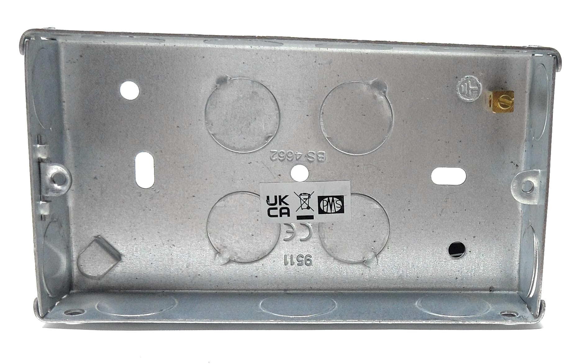 2 Gang Metal Surface Mount Back Box Pattress Box (25mm Deep) Fitted With Earth Terminals