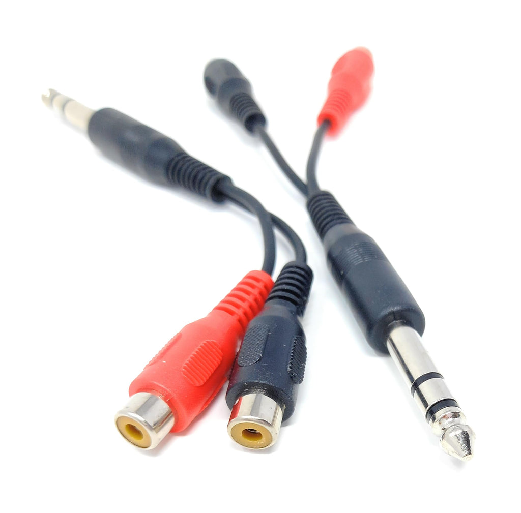 DRUT 10cm 6.35mm Stereo Jack Plug to 2 x RCA Phono Sockets Audio Adapter Cable Splitter