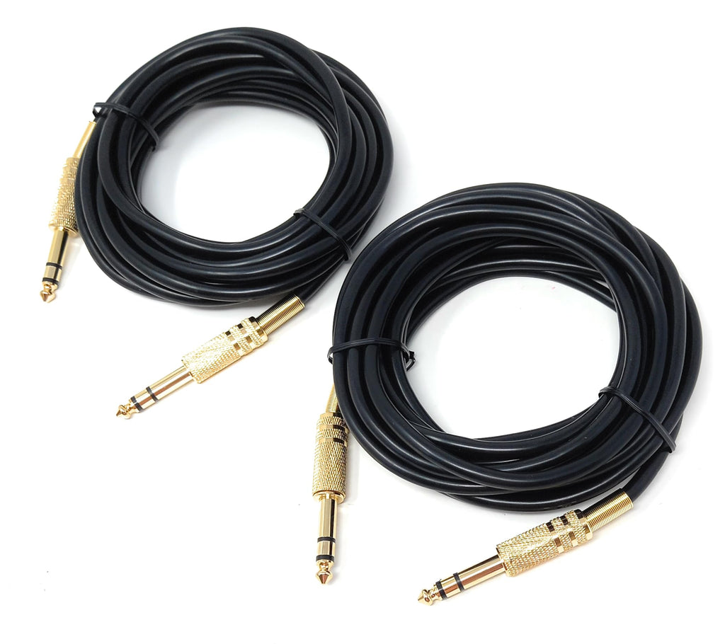 DRUT 2-Pack 6.35mm TRS Jack Cable – 1/4" Stereo Male to Male Audio Lead with Gold Connectors, Heavy-Duty Guitar Cable for Electric Guitar, Bass, Amp, Keyboard, Mixer