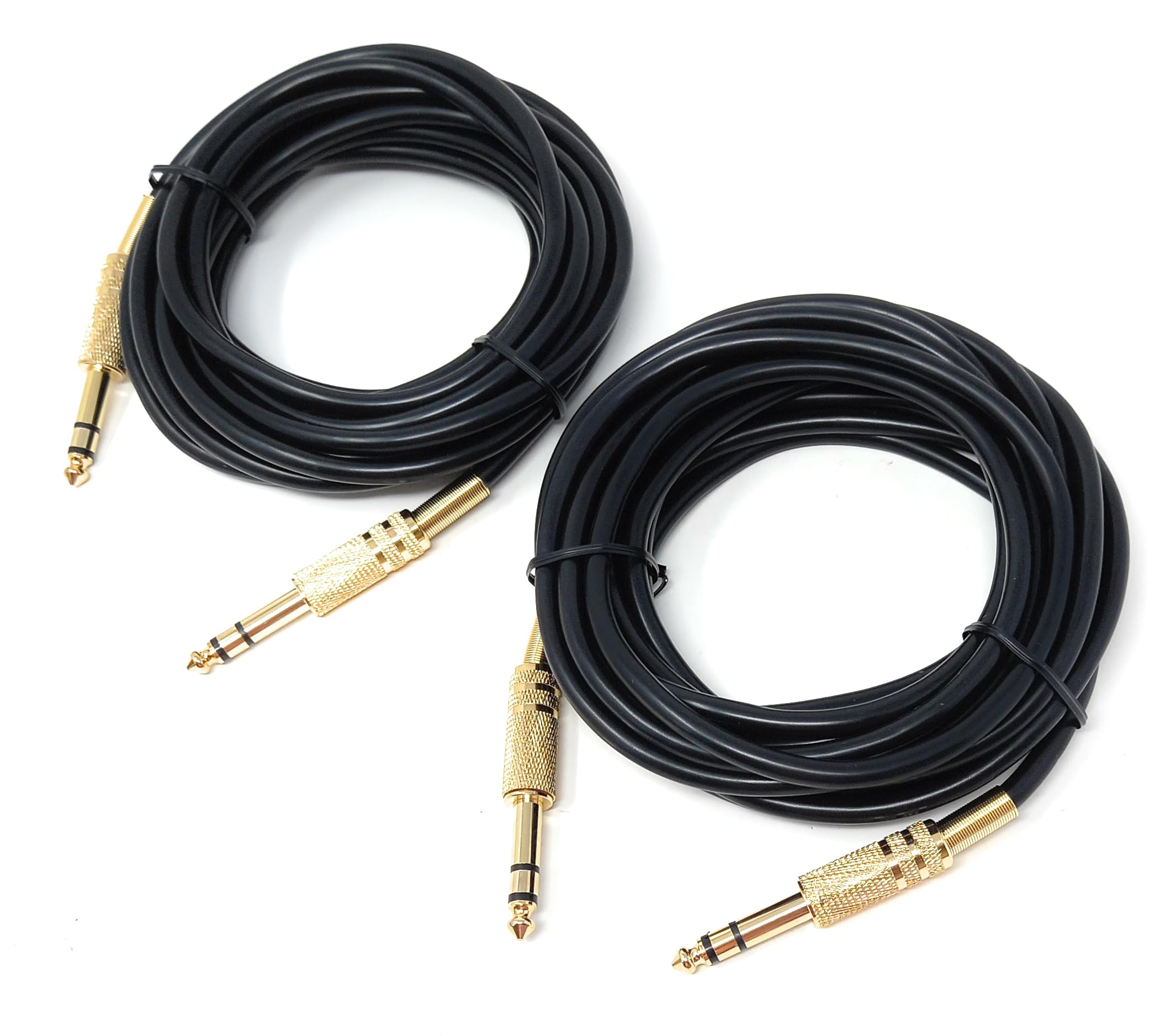 DRUT 2-Pack 6.35mm TRS Jack Cable – 1/4" Stereo Male to Male Audio Lead with Gold Connectors, Heavy-Duty Guitar Cable for Electric Guitar, Bass, Amp, Keyboard, Mixer