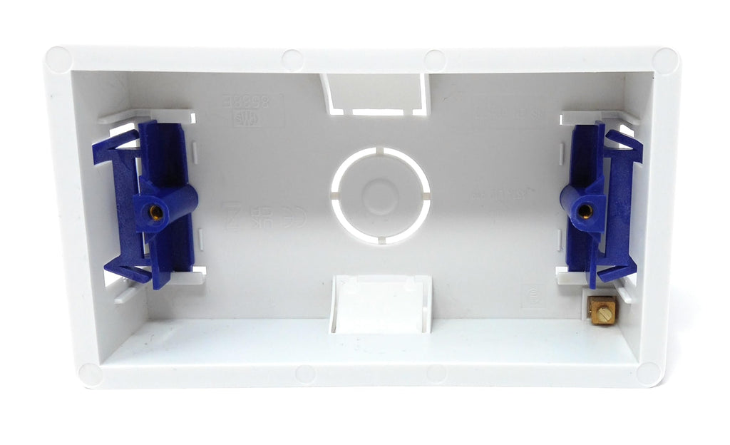 Double 2 Gang Dry Lining Back Plasterboard Box, Pattress Box with Adjustable Lugs 35mm, for Faceplate