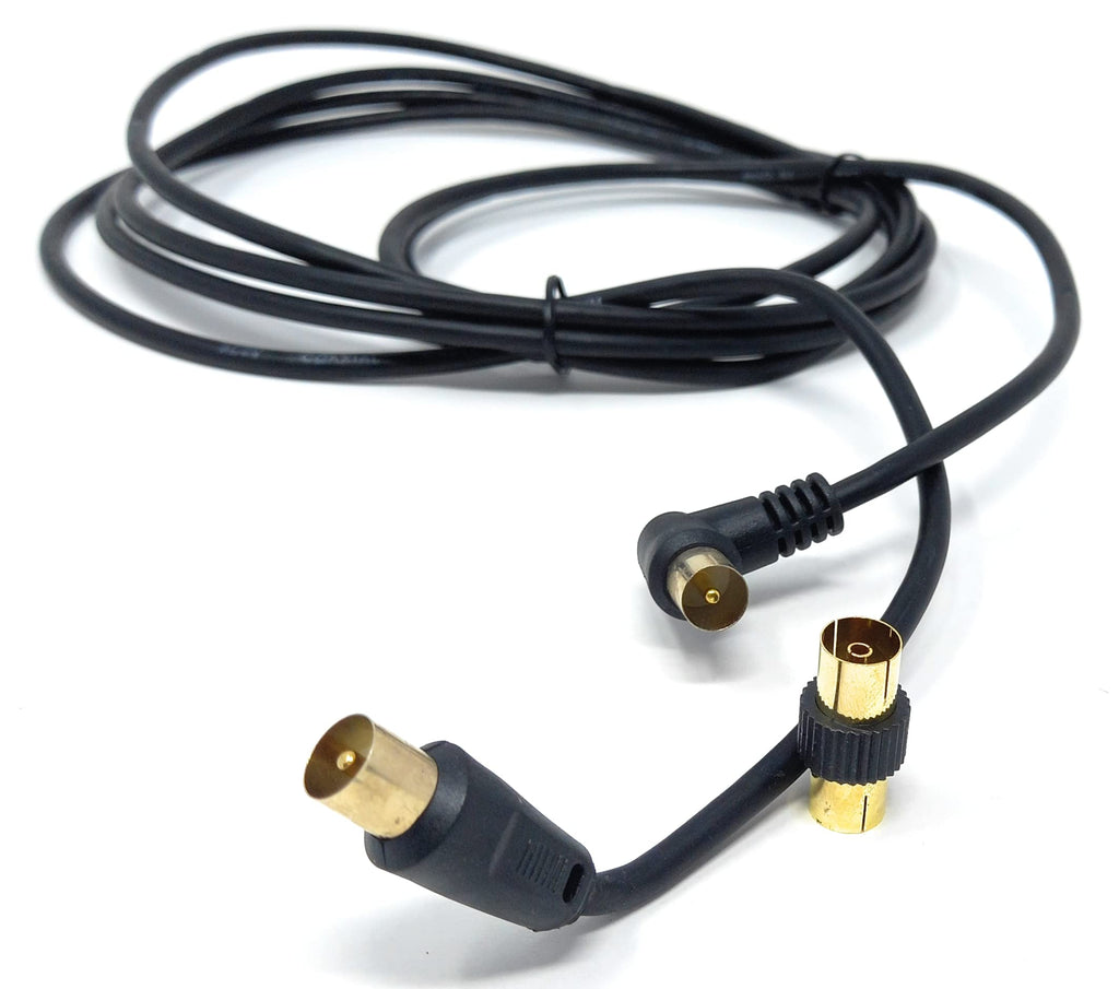 DRUT TV RF Right Angle Male to Male Aerial Antenna Coaxial Cable With Female to Female Coupler Gold Connectors 75 ohm, 3C2V