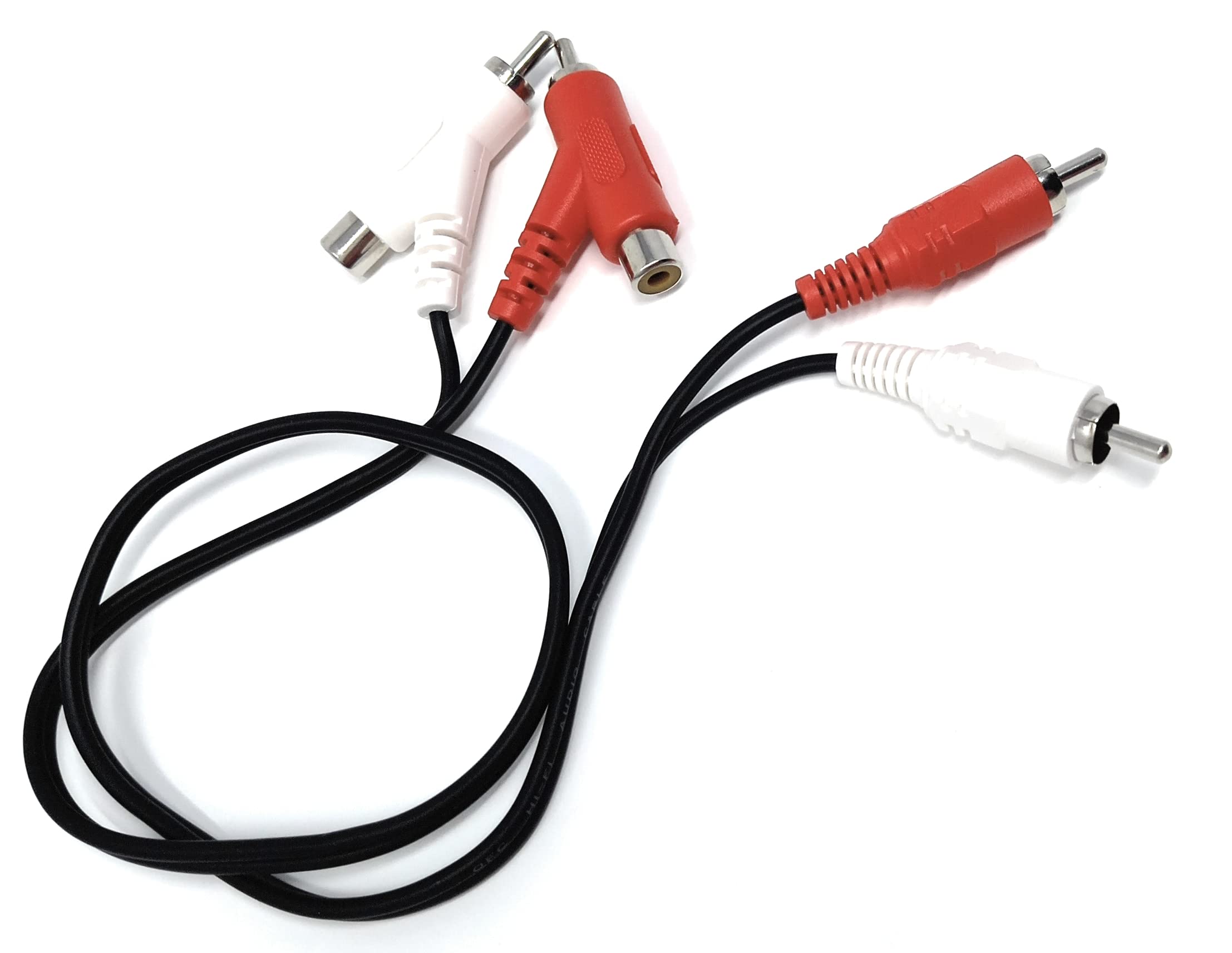 DRUT 2 Way Twin 2 x RCA Phono Plug to Plug, Stackable Y Splitter Lead On One End Two Female RCA Connectors Adapter Cable