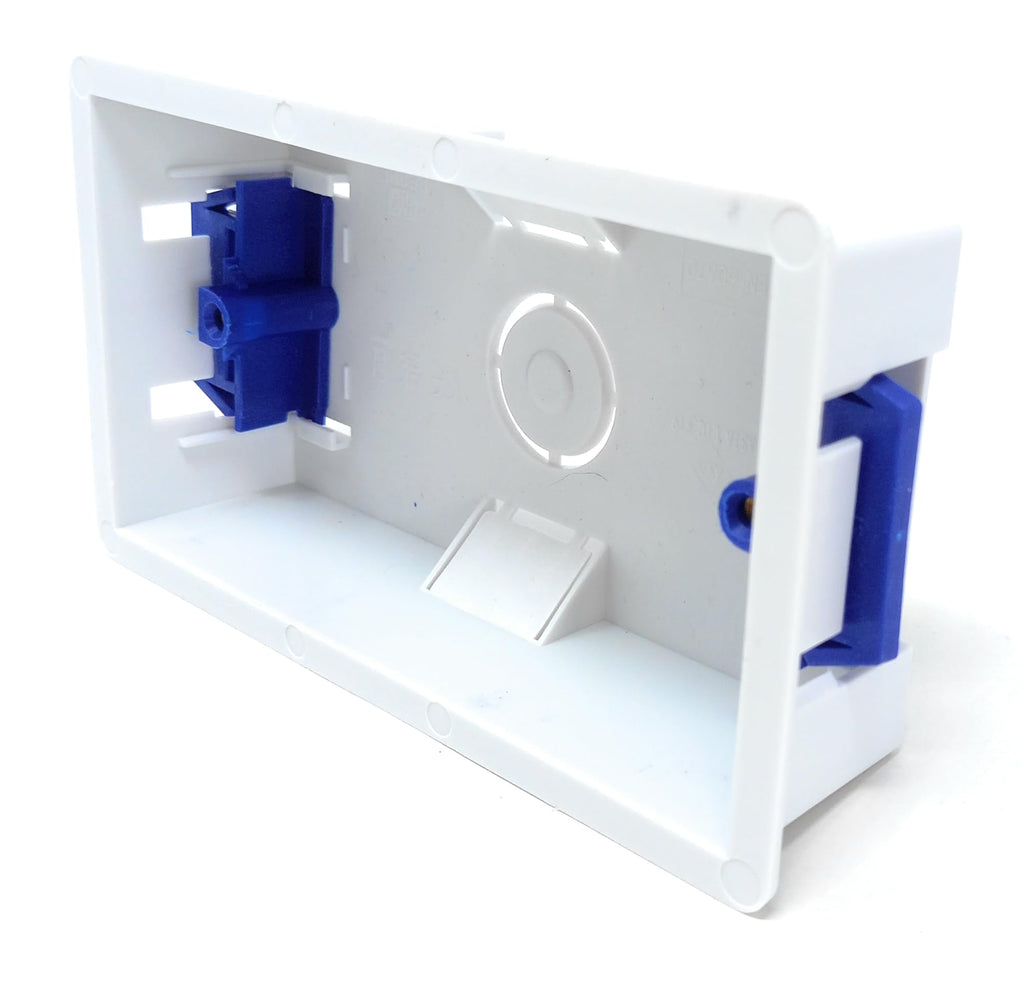 Dual 2 Gang Dry Lining Back Plasterboard Surface Pattress Box with Adjustable Lugs 35mm Deep, for Faceplate
