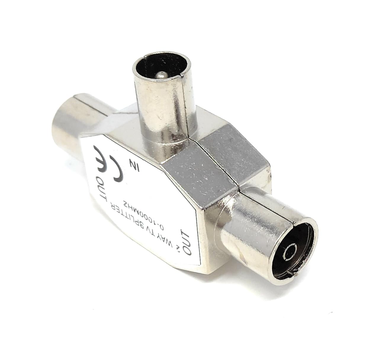 DRUT 2 Port TV RF Coax T Splitter, 1 Male to 2 Female Aerial Adapter, Metal Coaxial Signal Splitter 0–1000MHz for TV, Freeview, Antenna, Satellite & Radio Connection
