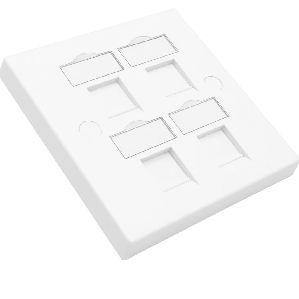 Single Gang 4-Port Modular Keystone Insert Empty Faceplate Compatible with Cat5e, Cat6, Cat7, Cat8, Cat9 Modules, for Home and Office