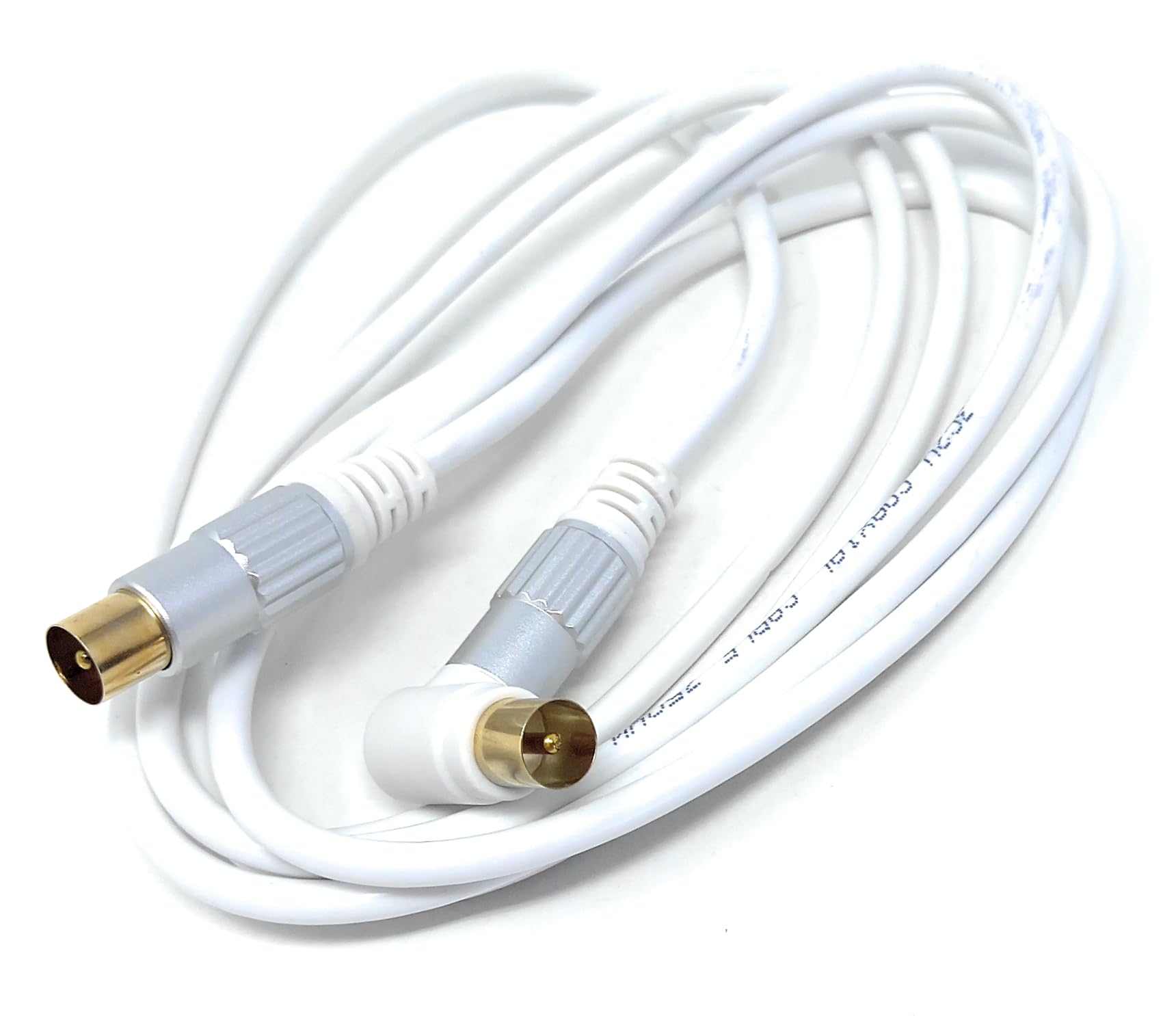 TV RF 4K Aerial Cable, 90 Angled Metal Plugs, Male to Male Angled Connector, Compatible with DVB-C, DVB-T, DVB-S, Digital & Analogue