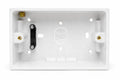 Dual 2 Gang Surface Mount Back Box Pattress Box (47mm Deep) Fitted With Earth Terminals, White