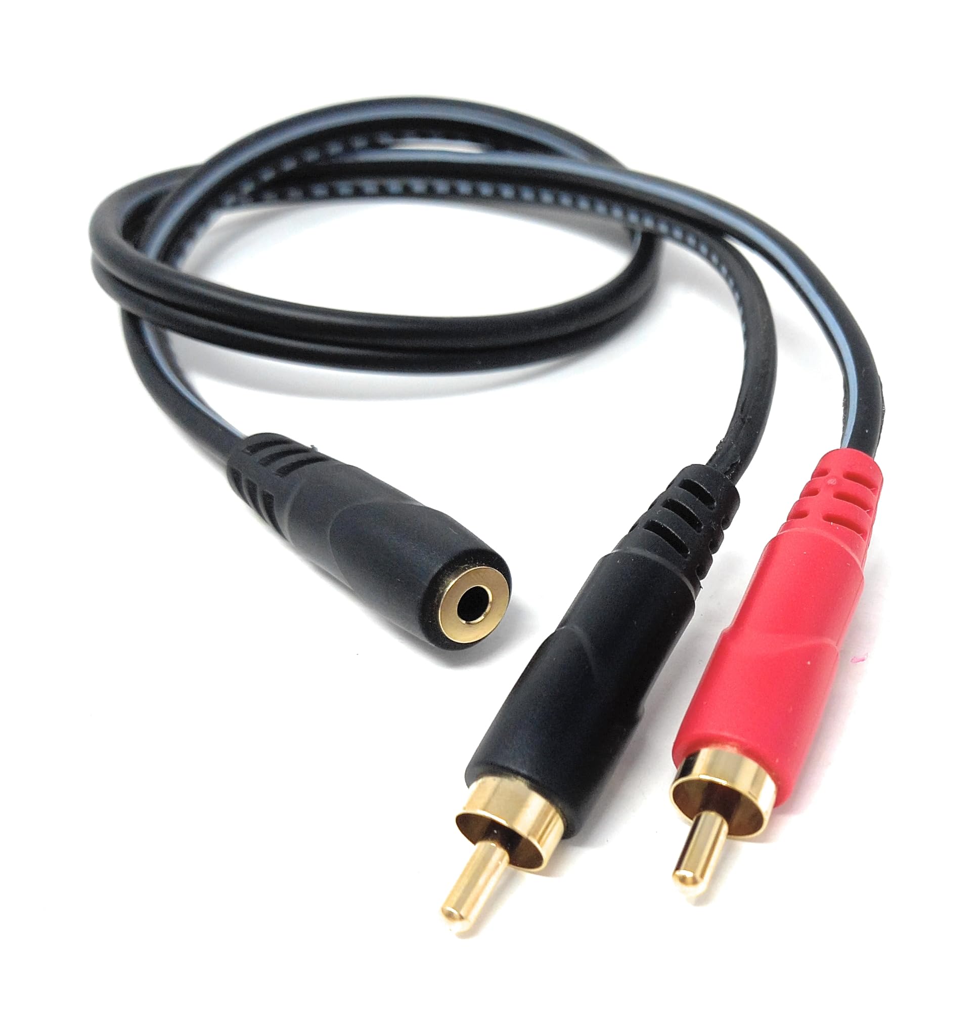 DRUT 3.5mm Stereo Jack Socket to 2x RCA Phono Plug – Audio Y Splitter Adapter Cable for AUX Devices, Speakers, Amplifiers, Headphones, HiFi Systems