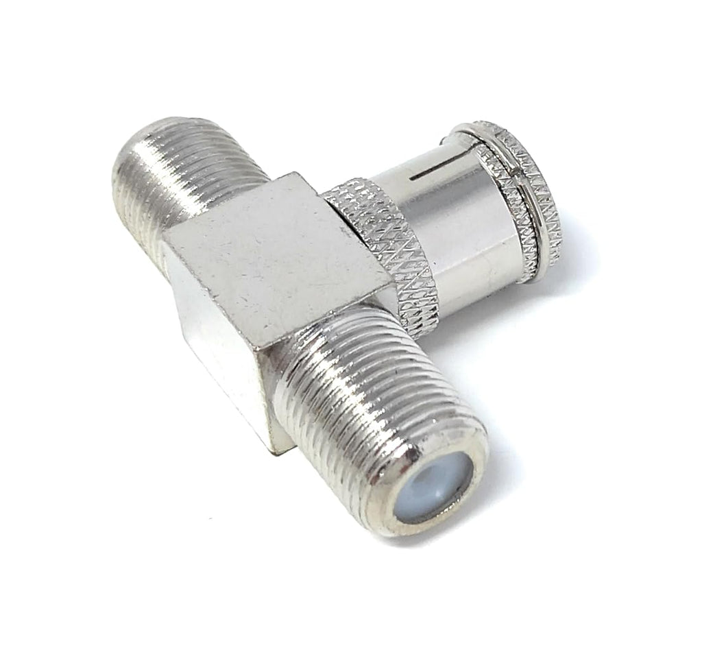 DRUT F Type Push On Male Plug to 2 x Female Screw on Sockets Adapter Antenna Cable Splitter