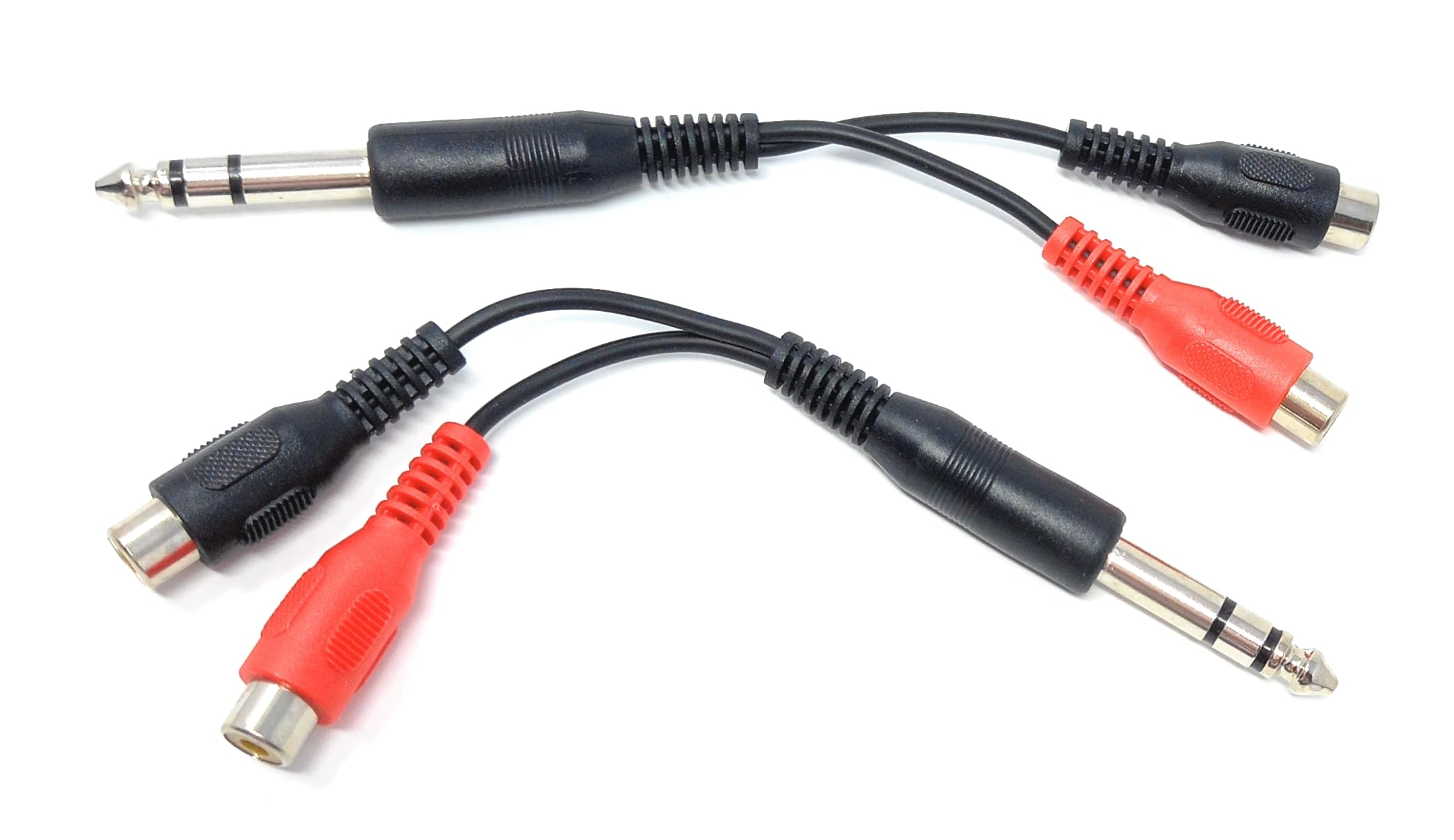 DRUT 10cm 6.35mm Stereo Jack Plug to 2 x RCA Phono Sockets Audio Adapter Cable Splitter