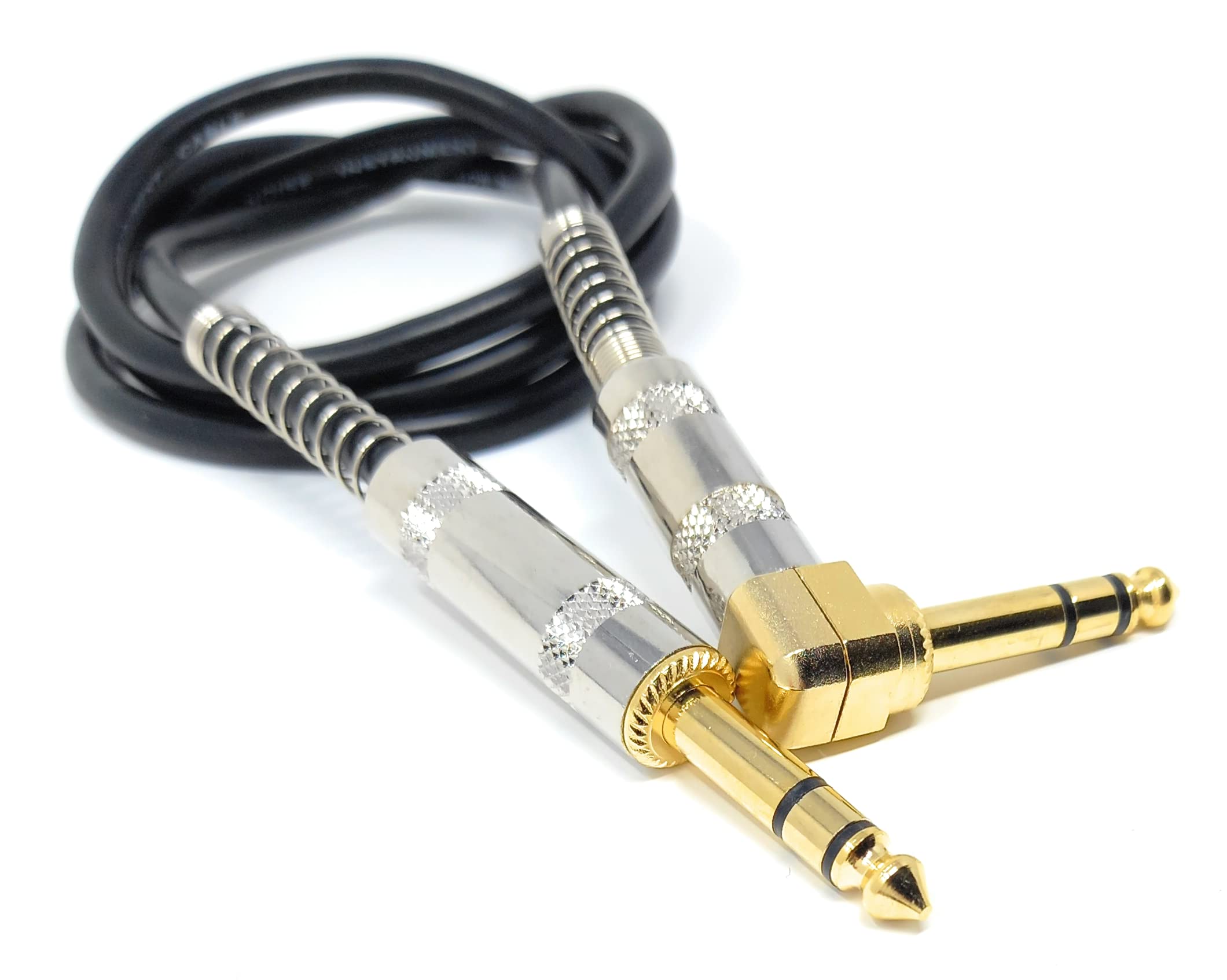 DRUT Straight 6.35mm to Right Angle Jack Stereo Audio Male to Male Plugs 3 Pole TRS Balanced Patch Cable