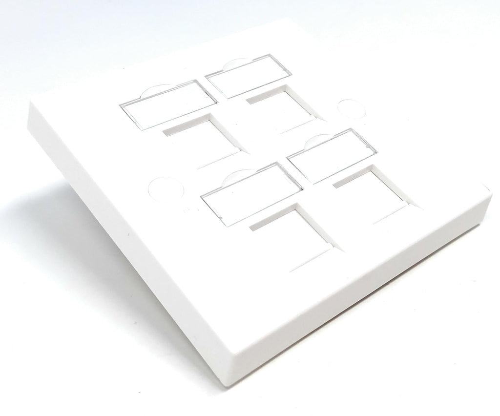 Single Gang 4-Port Modular Keystone Insert Empty Faceplate Compatible with Cat5e, Cat6, Cat7, Cat8, Cat9 Modules, for Home and Office