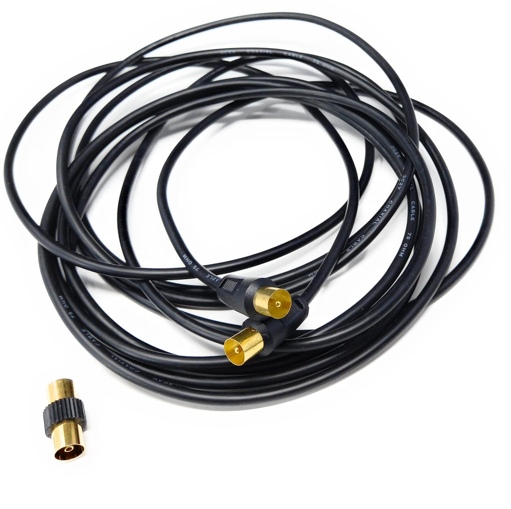 DRUT TV RF Male to Male Aerial Antenna Coaxial Cable With Female to Female Coupler, Gold Connectors 75 ohm, 3C2V