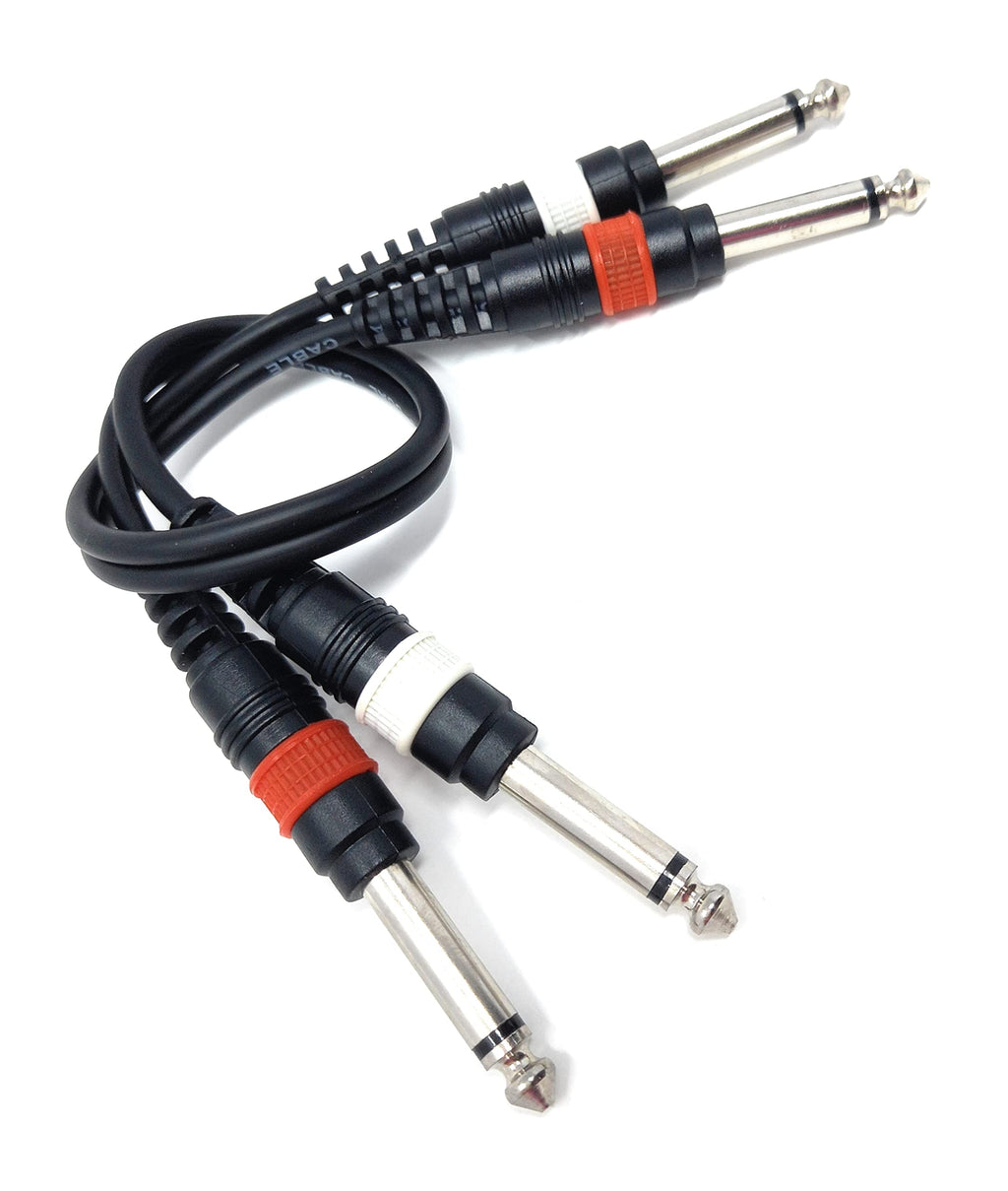 Twin 6.35mm Mono 2 x Jack to 2 x Jack Shielded Cable Lead, Rubber Reliefs, Helical PVC Cord, Nickel Connectors