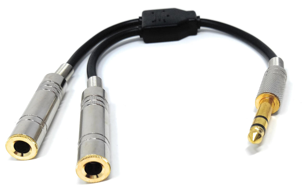 DRUT 6.35mm Stereo Jack to 2 x 6.35mm Stereo Sockets Splitter Audio Cable Adapter Lead, Gold Flashed Connectors