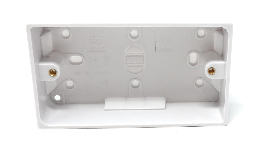 2 Gang Surface Mount Back Box – White Pattress 147mm x 86mm x 32mm, Durable Electrical & Network Faceplate Mounting Box