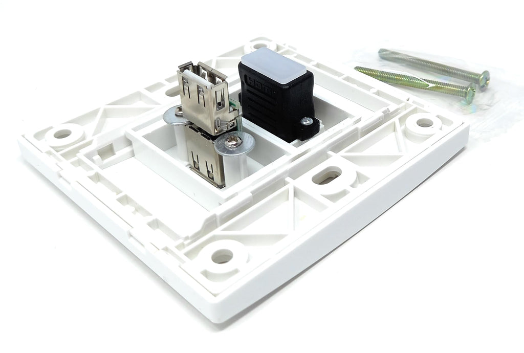 HDMI & USB 2.0 Multimedia Wall Plate Faceplate, Easy Connect, White
