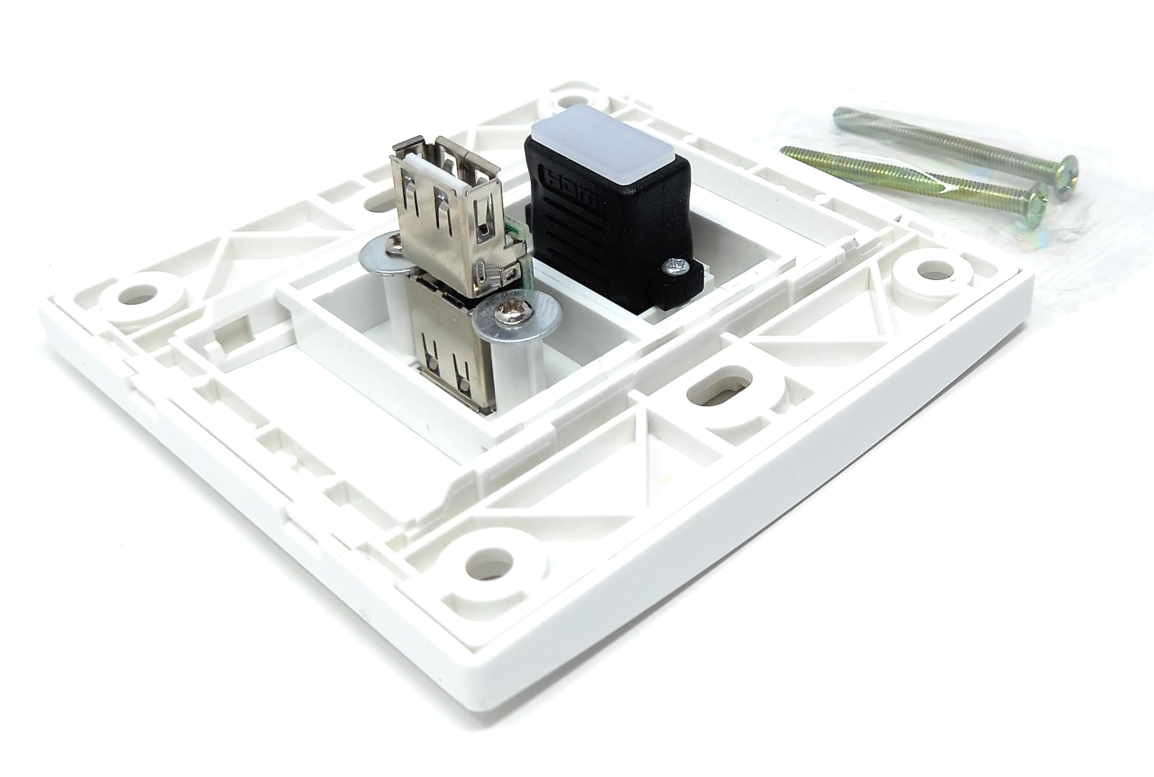 HDMI & USB 2.0 Multimedia Wall Plate Faceplate, Easy Connect, White
