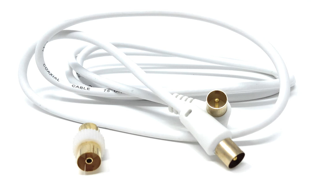 DRUT TV RF Right Angle Male to Male Aerial Antenna Coaxial Cable With Female to Female Coupler Gold Connectors 75 ohm, 3C2V