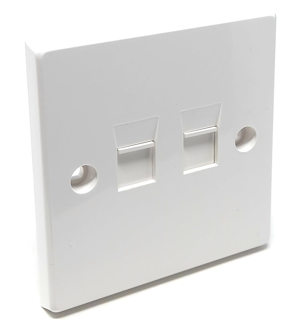 Single Gang 2-Port Modular Keystone Insert Empty Faceplate Compatible with Cat5e, Cat6, Cat7, Cat8, Cat9 Modules, for Home and Office, Screws Included