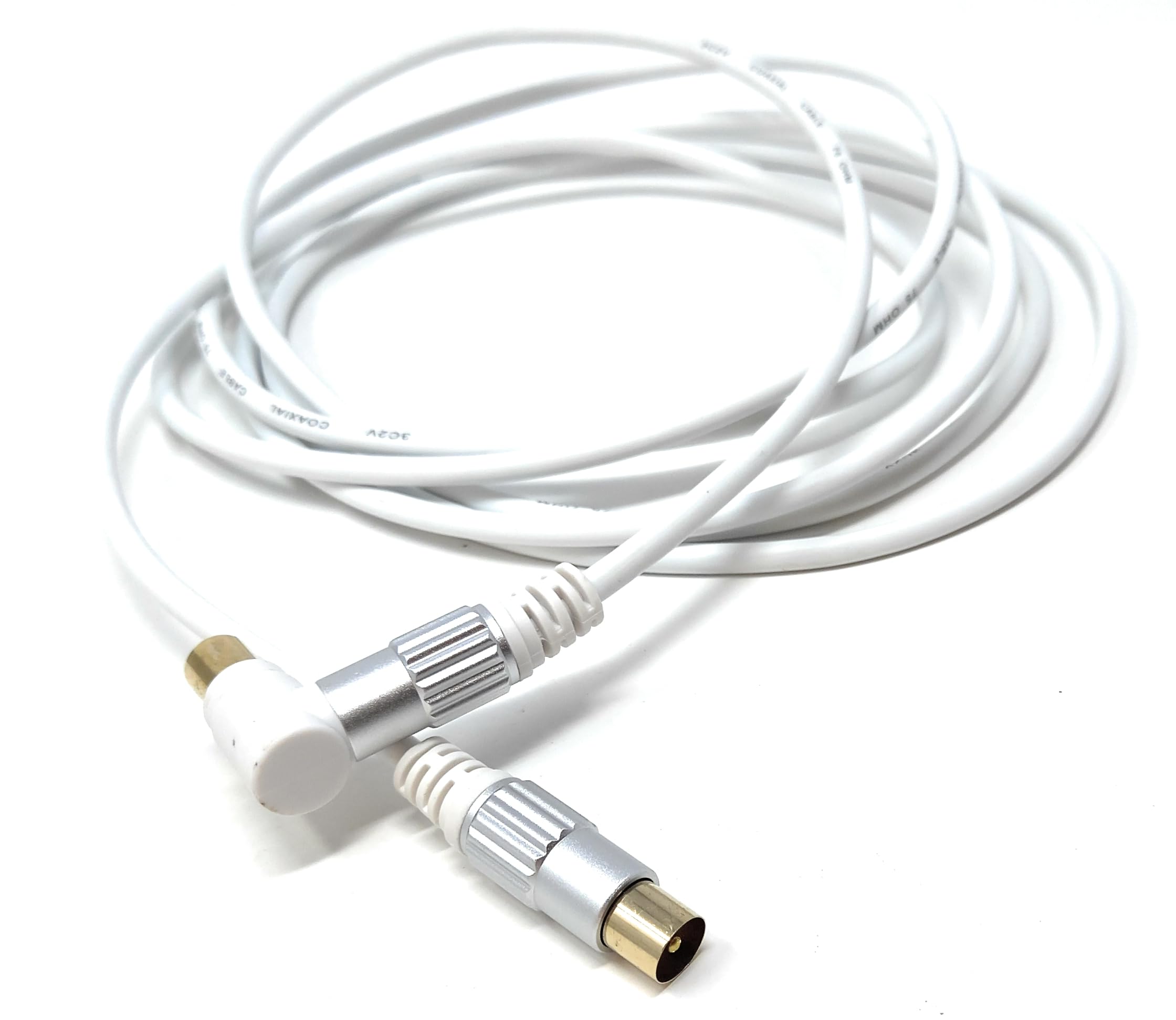 TV RF 4K Aerial Cable, 90 Angled Metal Plugs, Male to Male Angled Connector, Compatible with DVB-C, DVB-T, DVB-S, Digital & Analogue