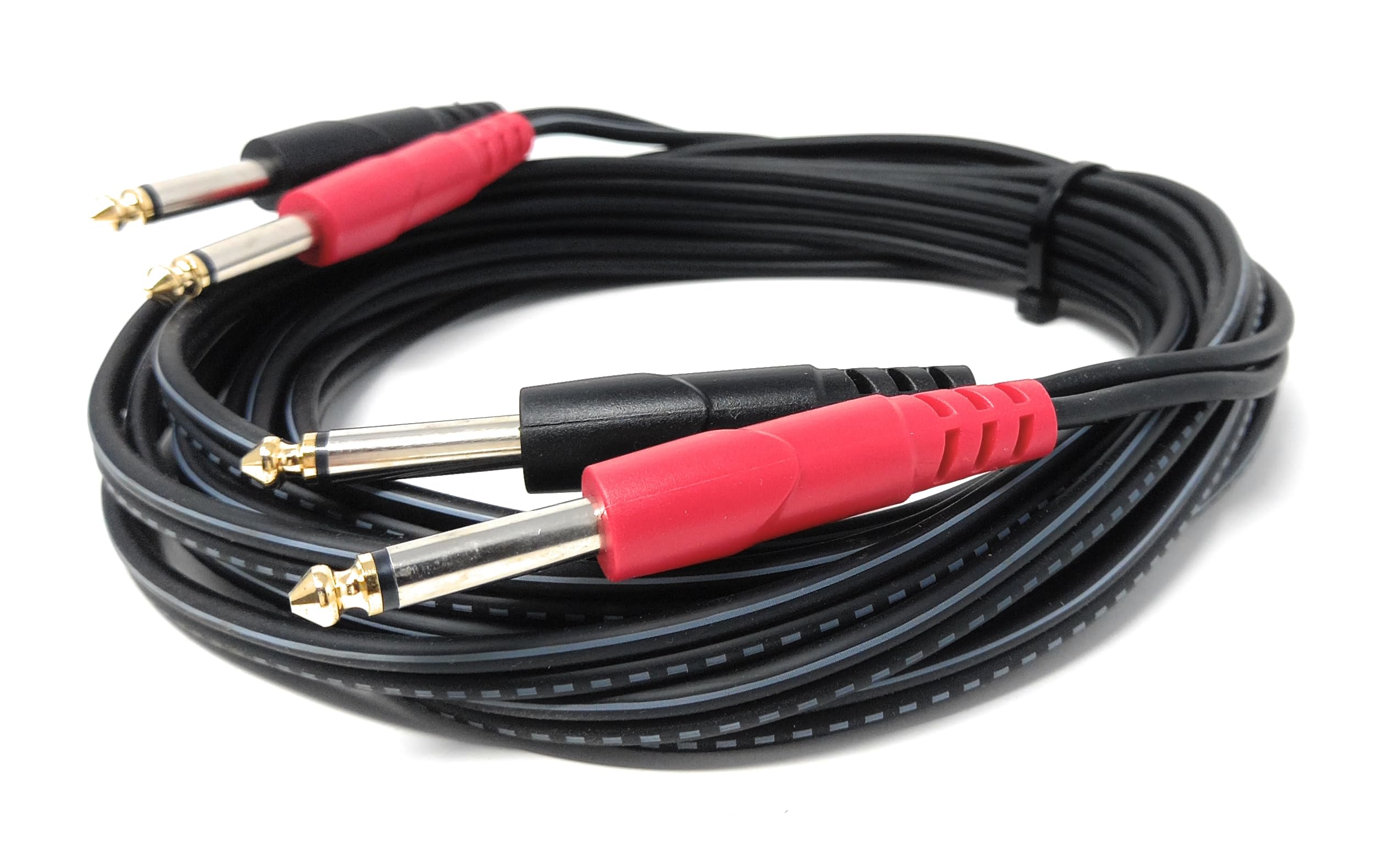 DRUT 2x 6.35mm (1/4") Mono Jack to 2x 6.35mm Mono TS Jack Audio Cable – Twin Signal Patch Lead for Mixers, Controllers, DJ & Audio Equipment, Gold Ends