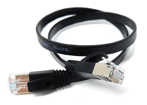 DRUT 0.5m Flat CAT6a/Cat6 Shielded S/STP 500MHz RJ45 Ethernet LAN 10 gigabit connections, Full Copper Cable Lead, for Routers, Switches, PCs, Gaming Consoles 1.6ft Black