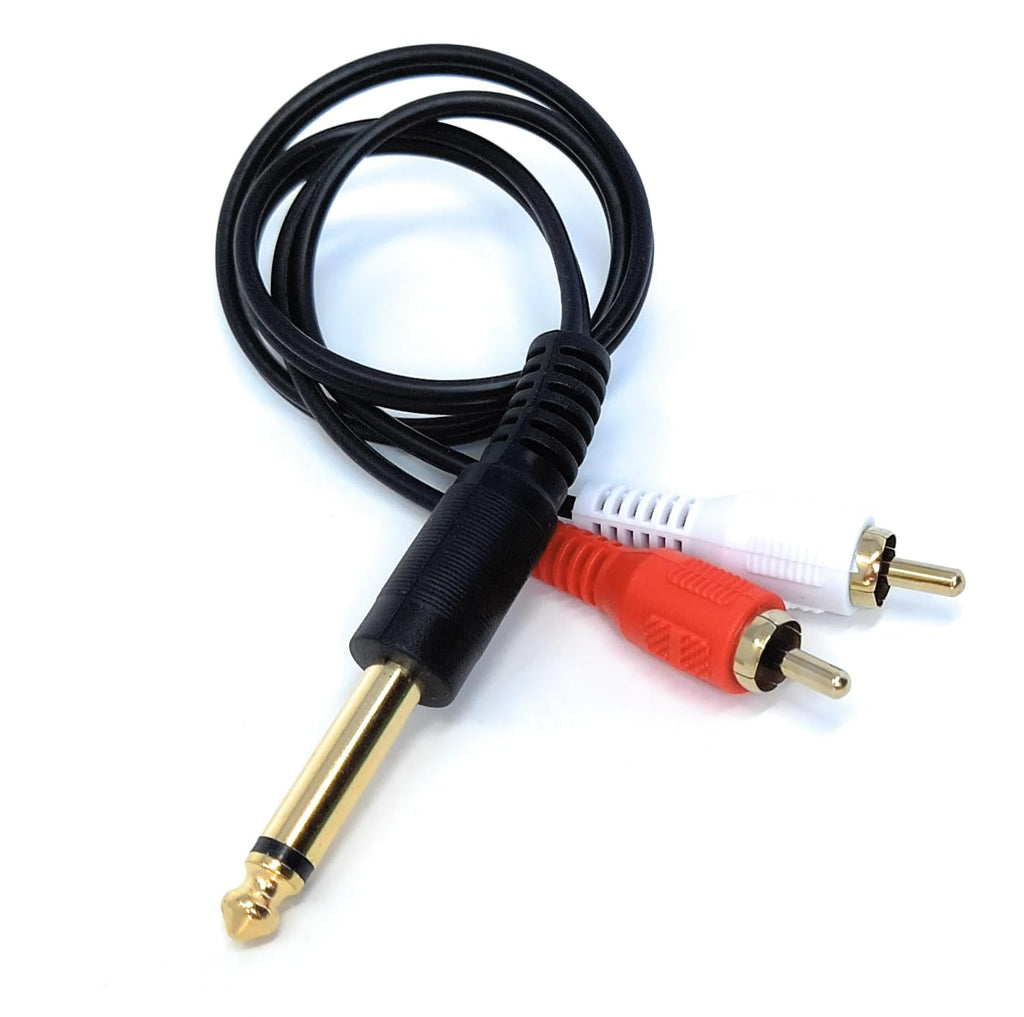 DRUT 6.35mm Mono Jack Plug to 2 x RCA Phono Plugs Screened Audio Cable Adapter Gold Contacts OFC