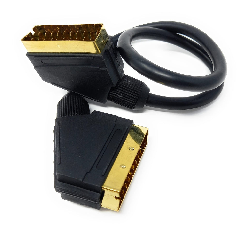 DRUT Scart to Scart Cable Lead, 21 Pin Male to Male (Plug to Plug) RGB Cord for TV, VCR, DVD Player Gold Plated