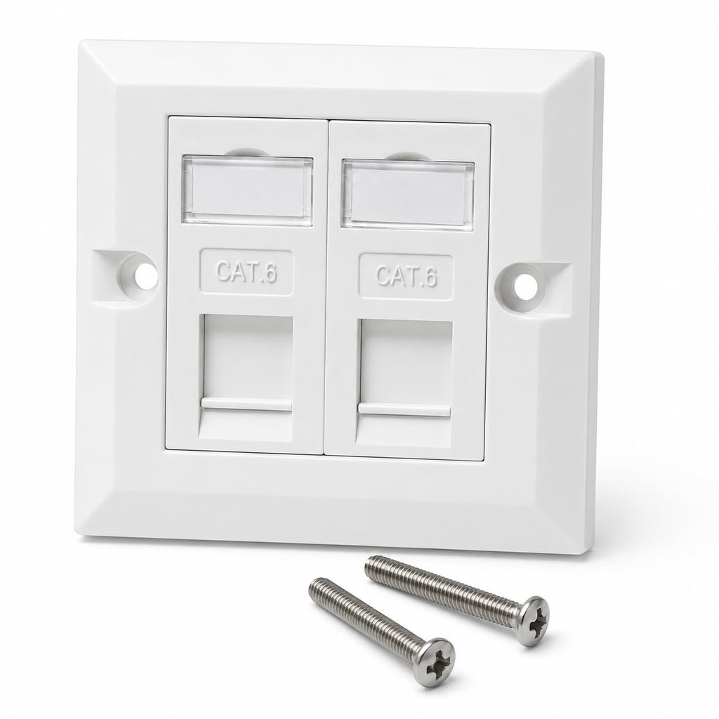 DRUT Cat6 RJ45 FacePlate Wall Socket Box for Ethernet LAN Networking Face Plate, Compatible with Cat5e, Cat6, Cat7, Cat8, Cat9 Cable, With Keystone Jack