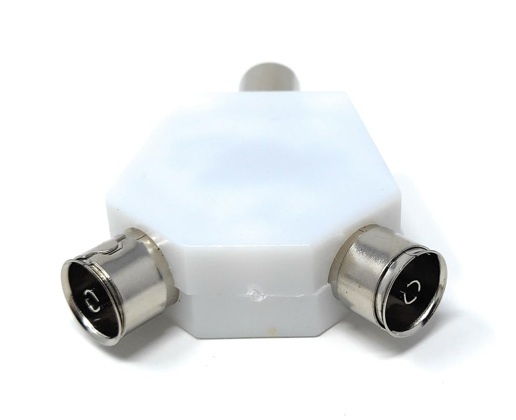 DRUT TV Aerial Antenna Coax Splitter 1 x IN Male to 2 x OUT Female Cable Adapter