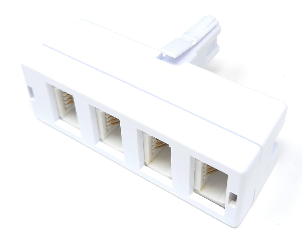 DRUT BT 1x BT Plug - 4x BT Sockets Telephone Splitter BT Phone Lines T Shaped Cable Adapter, White
