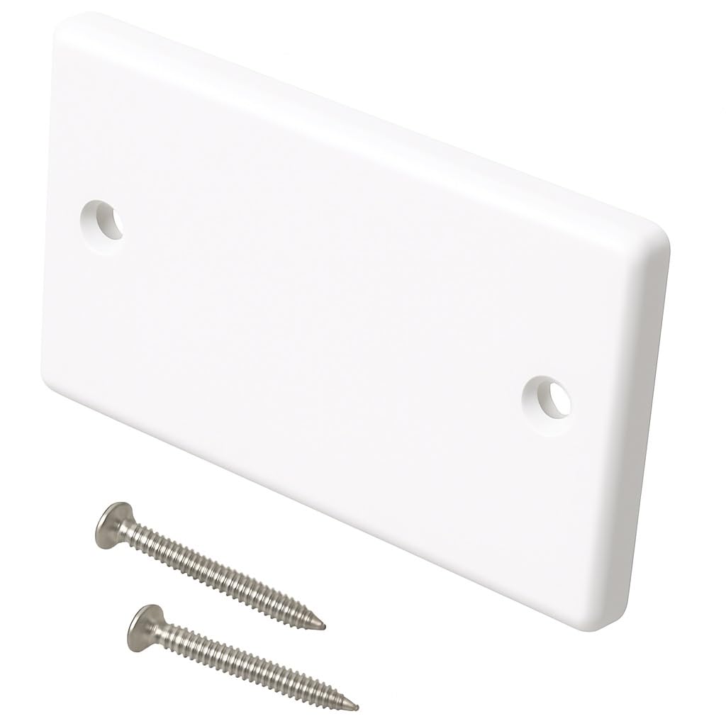 Dual, 2 Gang Blanking Plate Cover Faceplate for Electrical Sockets Back Box White, with Screws