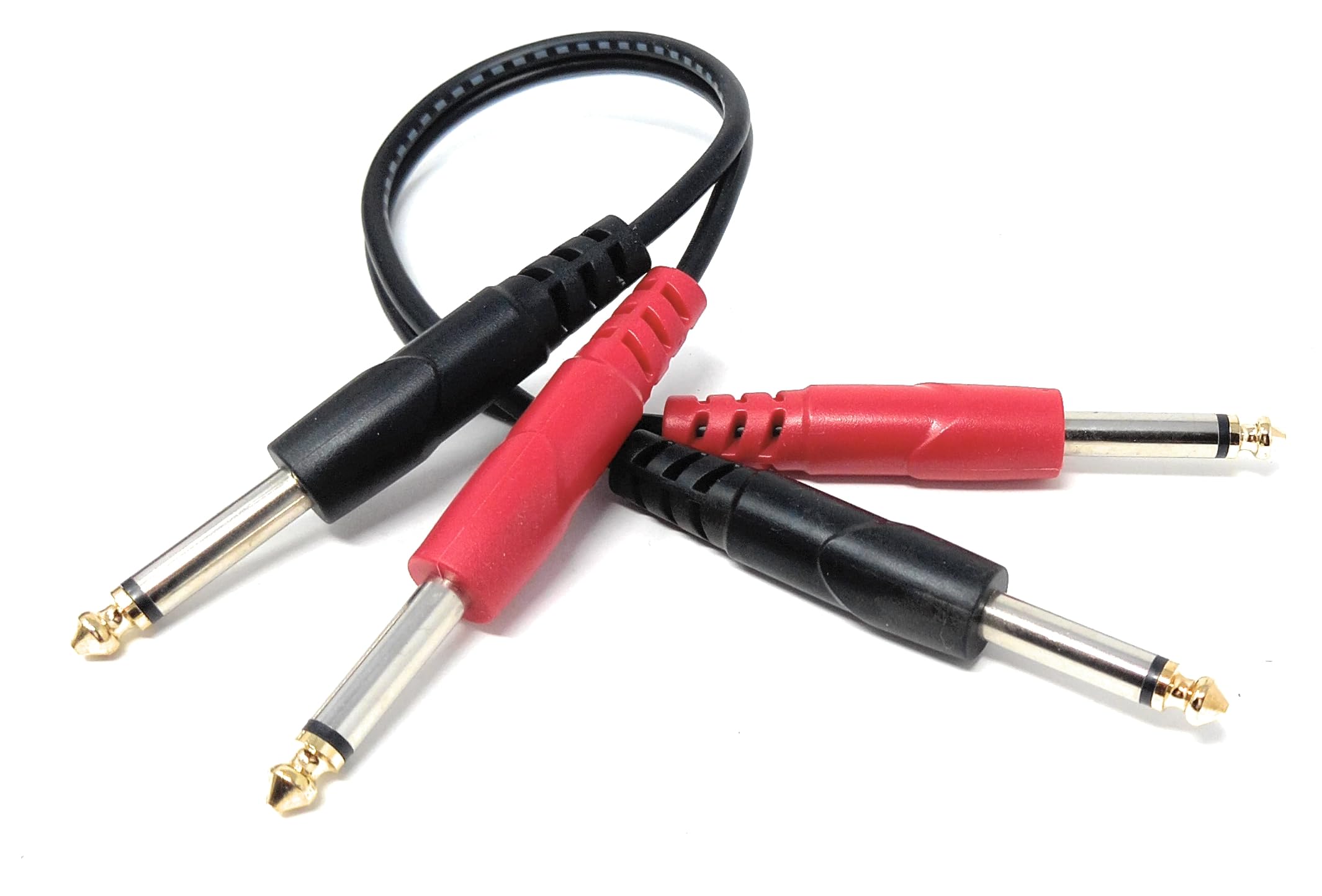 DRUT 2x 6.35mm (1/4") Mono Jack to 2x 6.35mm Mono TS Jack Audio Cable – Twin Signal Patch Lead for Mixers, Controllers, DJ & Audio Equipment, Gold Ends
