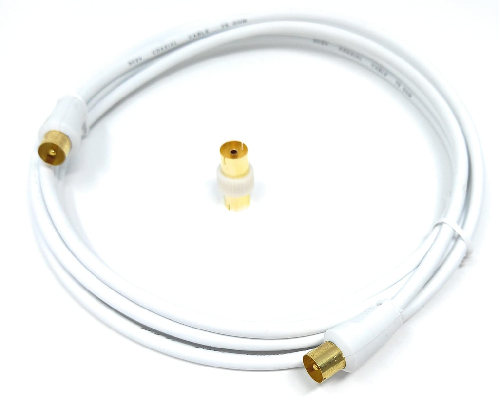 DRUT TV RF Male to Male Aerial Antenna Coaxial Cable With Female to Female Coupler, Gold Connectors 75 ohm, 3C2V