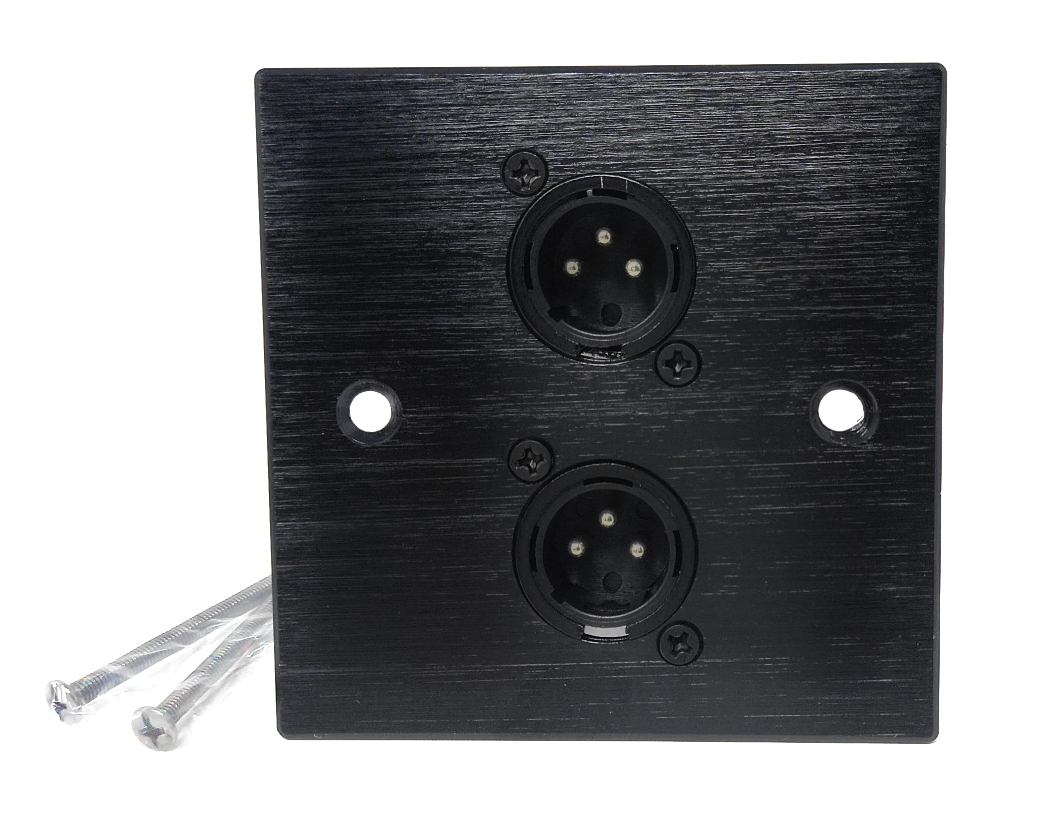 Brushed Aluminium Twin 3-Pin XLR Male D-Series Outlet Wall Faceplate – Durable Metal Plate for Audio, Amplifier, Microphone, Mixer, and Speaker Connections Cable, Screws Included