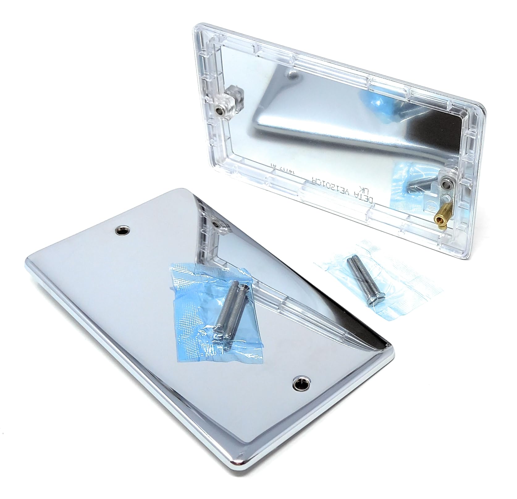 Double Two Gang Blanking Plate, Wall Faceplate, Cover for Electrical Sockets, Screws Included (Chrome)