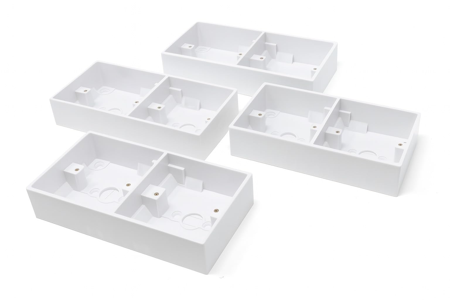 2-Gang Surface Mount Back Box – White Electrical Pattress Box, 172mm x 86mm x 35mm, Twin for Sockets and Switches