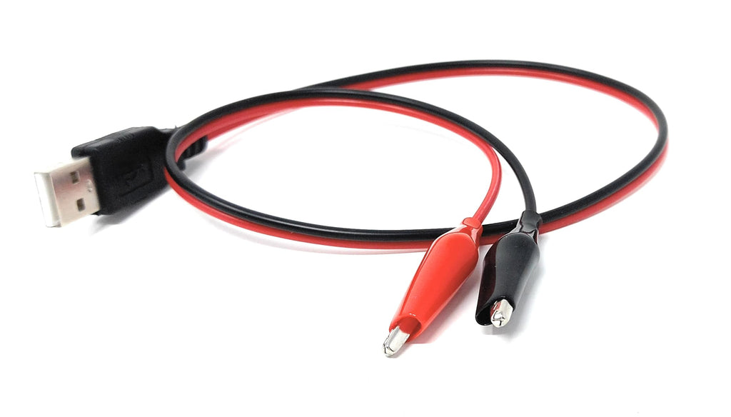 DRUT 50cm USB-A Male To 2 x Crocodile Clip Power Connection Extension Cable Alligator Test Lead Clamp