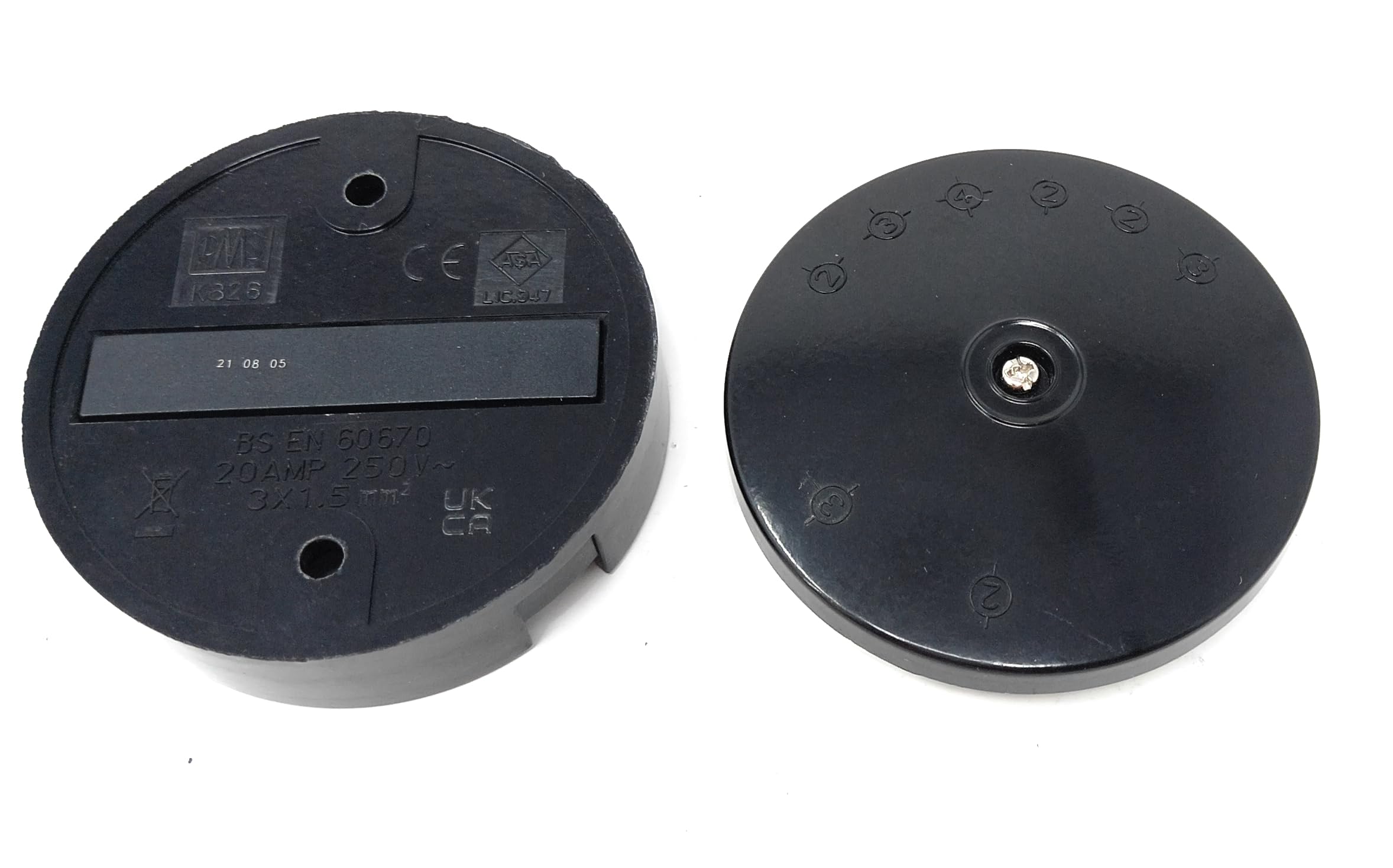 4-Terminal Round Junction Box – 20A Rated – 75x25mm Black Electrical Connector Housing for Wiring, Lighting & Power Distribution – Durable Enclosure for Indoor & Outdoor Use