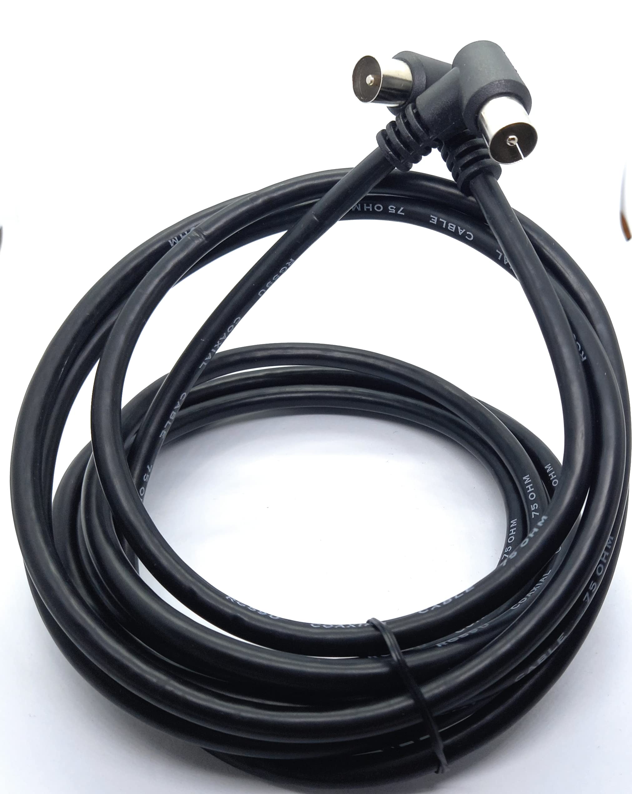 DRUT TV RF Right Angle 90' Male Plug to Male Plug Coaxial TV Freeview Cable Lead 75 Ohm
